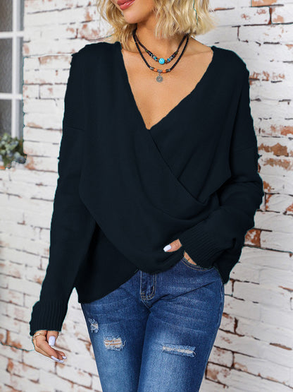 Pull-over féminin à enrouler avec décolleté en V plongeant et coupe décontractée Chic und Stil