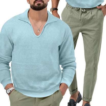 Comfortable pullover for men with V-neck and elegant pants combination Chic and Style