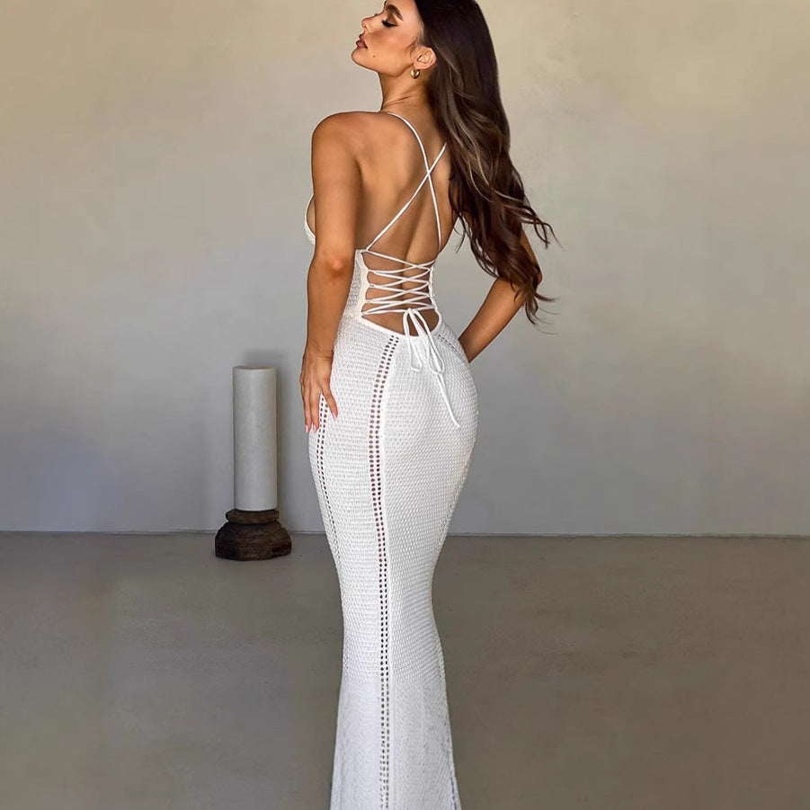 Dames Élégante Robe Maxi avec design en côte raffiné et décolleté en V profond Chic und Stil