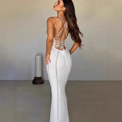 Dames Élégante Robe Maxi avec design en côte raffiné et décolleté en V profond Chic und Stil