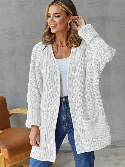 Cardigan en tricot décontracté pour femmes avec poches profondes et motif côtelé attrayant Chic und Stil