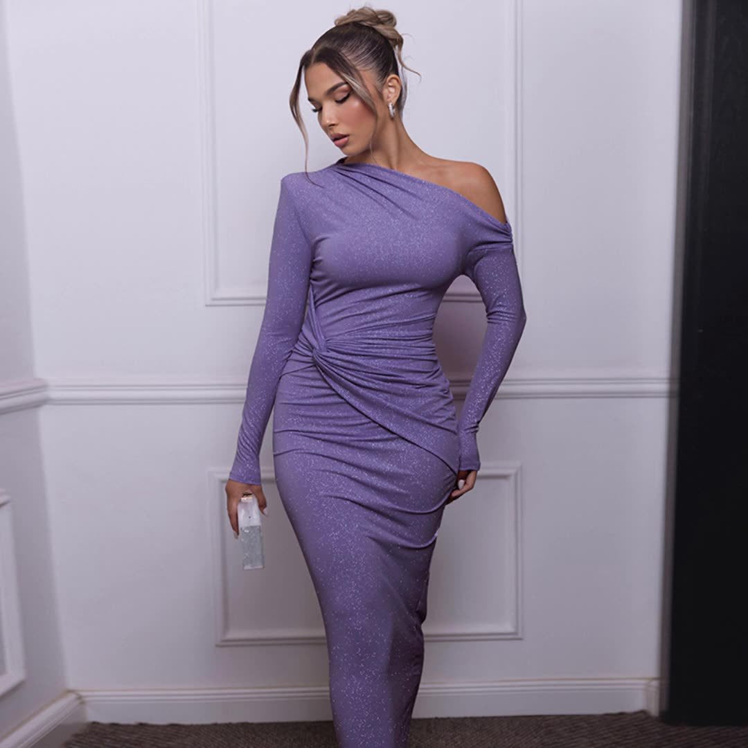 Robe maxi élégante pour femmes avec haut asymétrique et drapé Chic und Stil