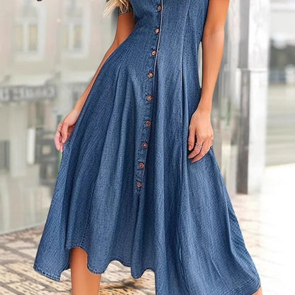 Robe midi en denim à boutons pour femmes Chic und Stil