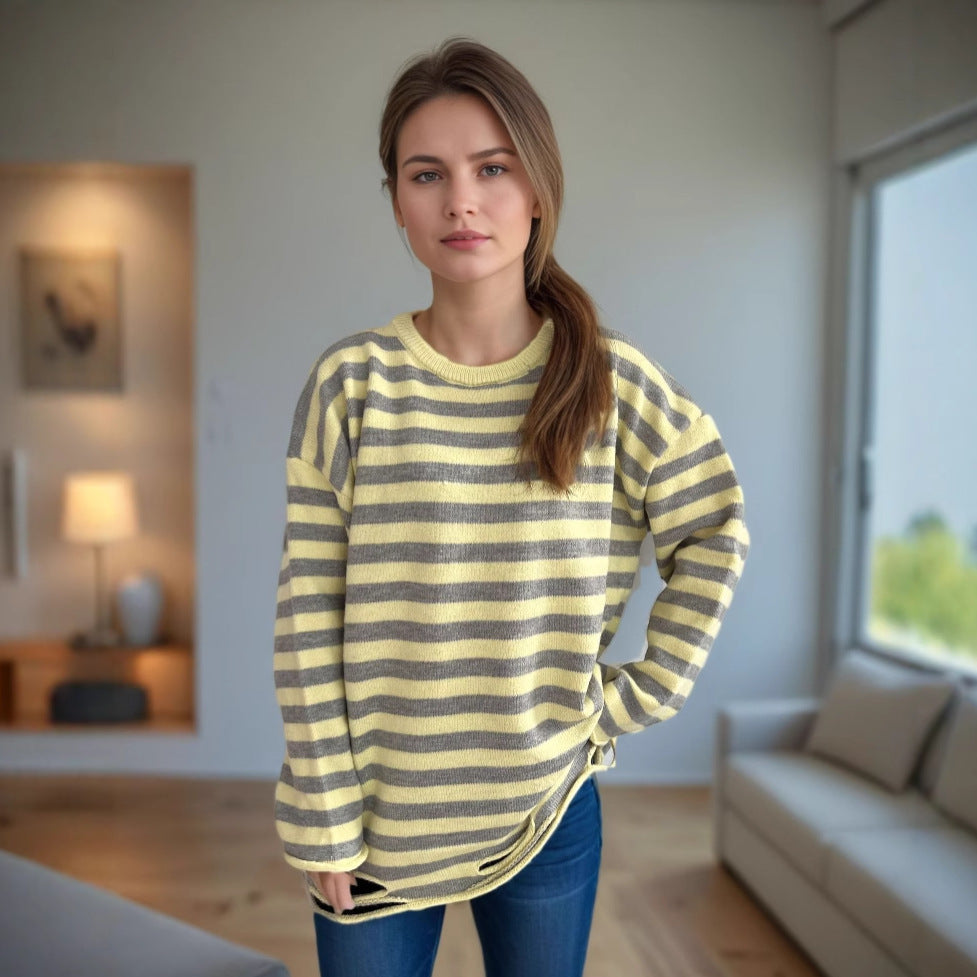 Pull over-size décontracté pour femmes avec de larges rayures Chic und Stil