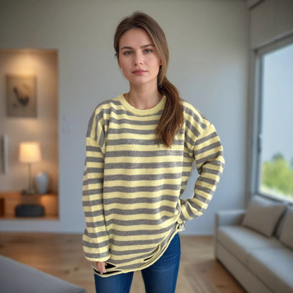 Pull over-size décontracté pour femmes avec de larges rayures Chic und Stil