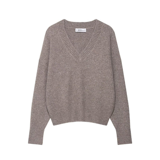 Pull décontracté pour femmes avec décolleté en V et tricot côtelé Chic und Stil