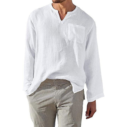 Chemise en lin pour hommes à manches longues avec col Henley et poche poitrine Chic und Stil