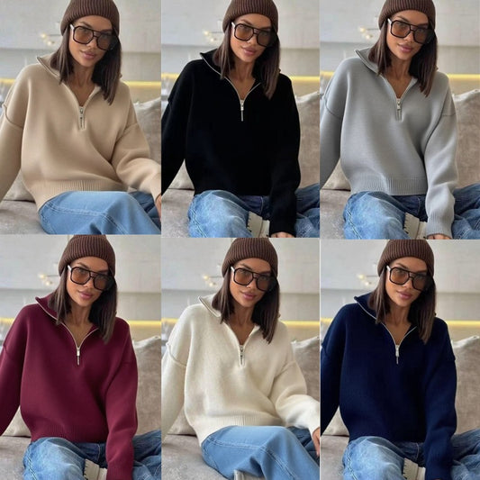 Pull en grosse maille pour femmes avec fermeture éclair mi-haute et coupe oversize Chic und Stil