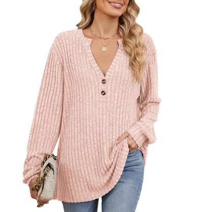 Chemisier à manches longues pour femmes avec décolleté en V texturé et détails de boutons Chic und Stil