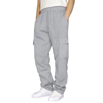 Chic and Style Men's Cargo Training Pants with Elastic Waistband and Side Pockets