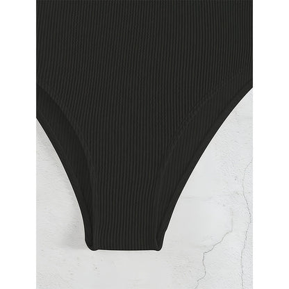 Ladies Ribbed V-neck One-piece Swimsuit with Decorative Accent Chic and Style