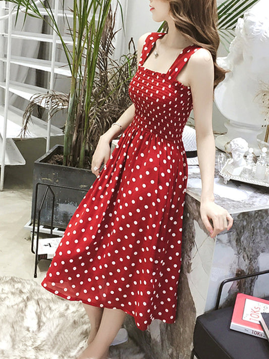 Robe midi A-ligne à pois pour femmes Chic und Stil