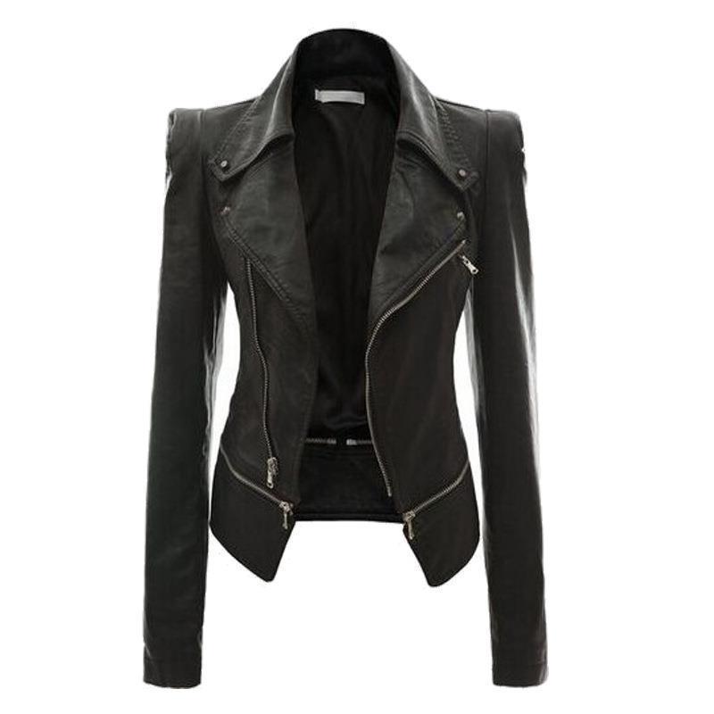 Ladies Asymmetrical Biker Jacket in Faux Leather with Refined Zips Chic and Style