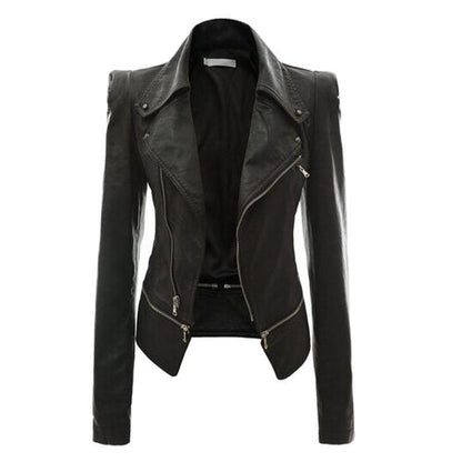Ladies Asymmetrical Biker Jacket in Faux Leather with Refined Zips Chic and Style