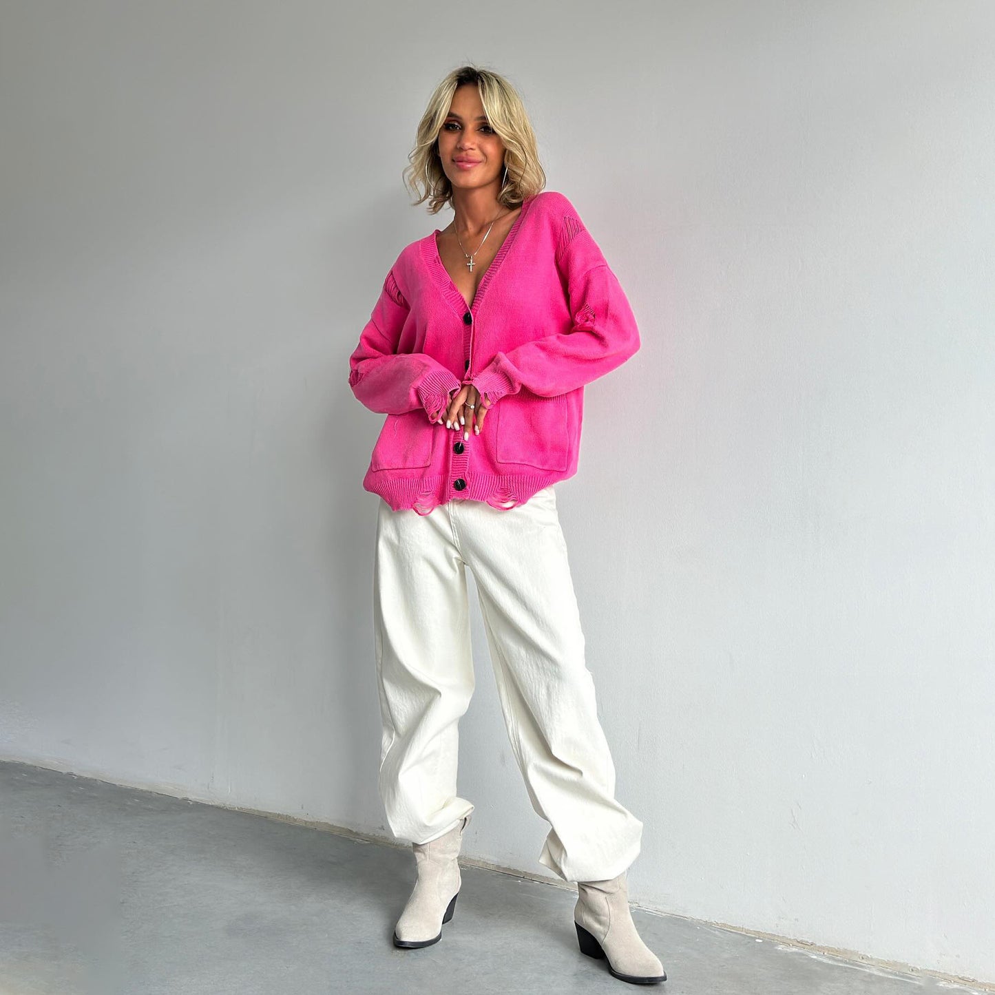 Dames Cardigan en tricot décontracté avec détails en bouton Chic und Stil