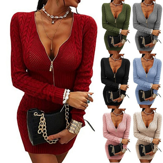 Robe en tricot pour femmes avec fermeture éclair et manches longues Chic und Stil