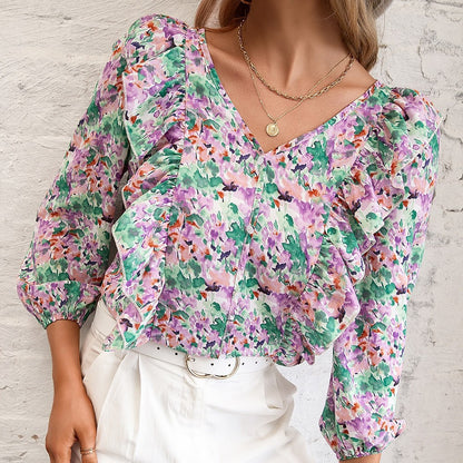 Chemisier femme avec volants et motif floral Chic und Stil