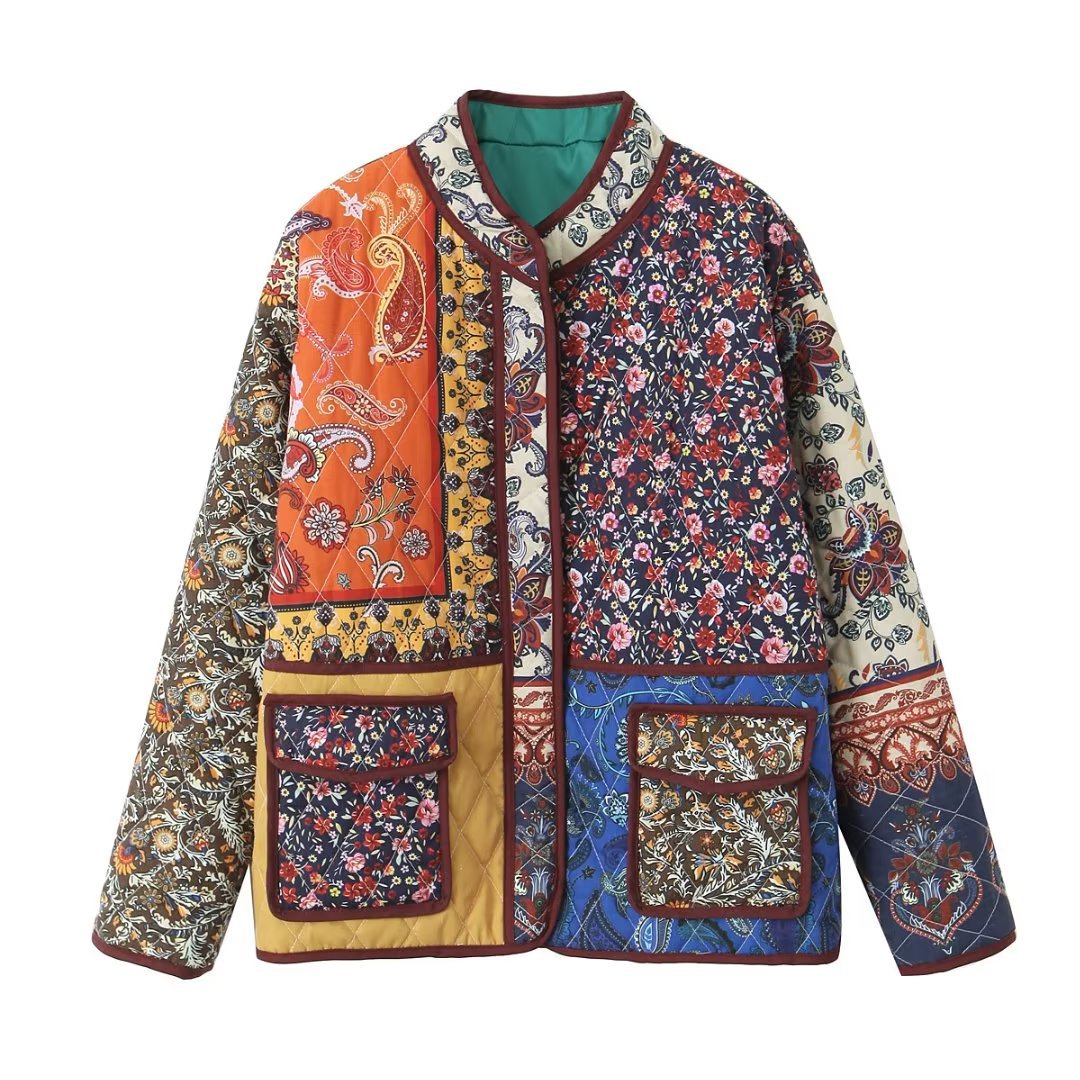 Quilted patchwork jacket for women with pockets and colorful design Chic and Style
