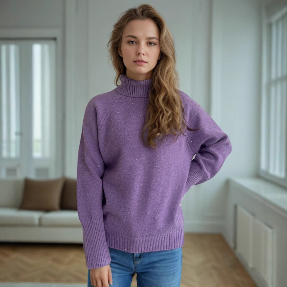 Pull-over à col roulé pour femmes avec design texturé et accents scintillants Chic und Stil