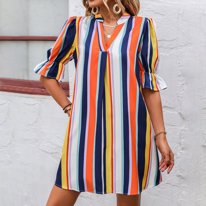 Robe d'été rayée à manches courtes pour femmes Chic und Stil