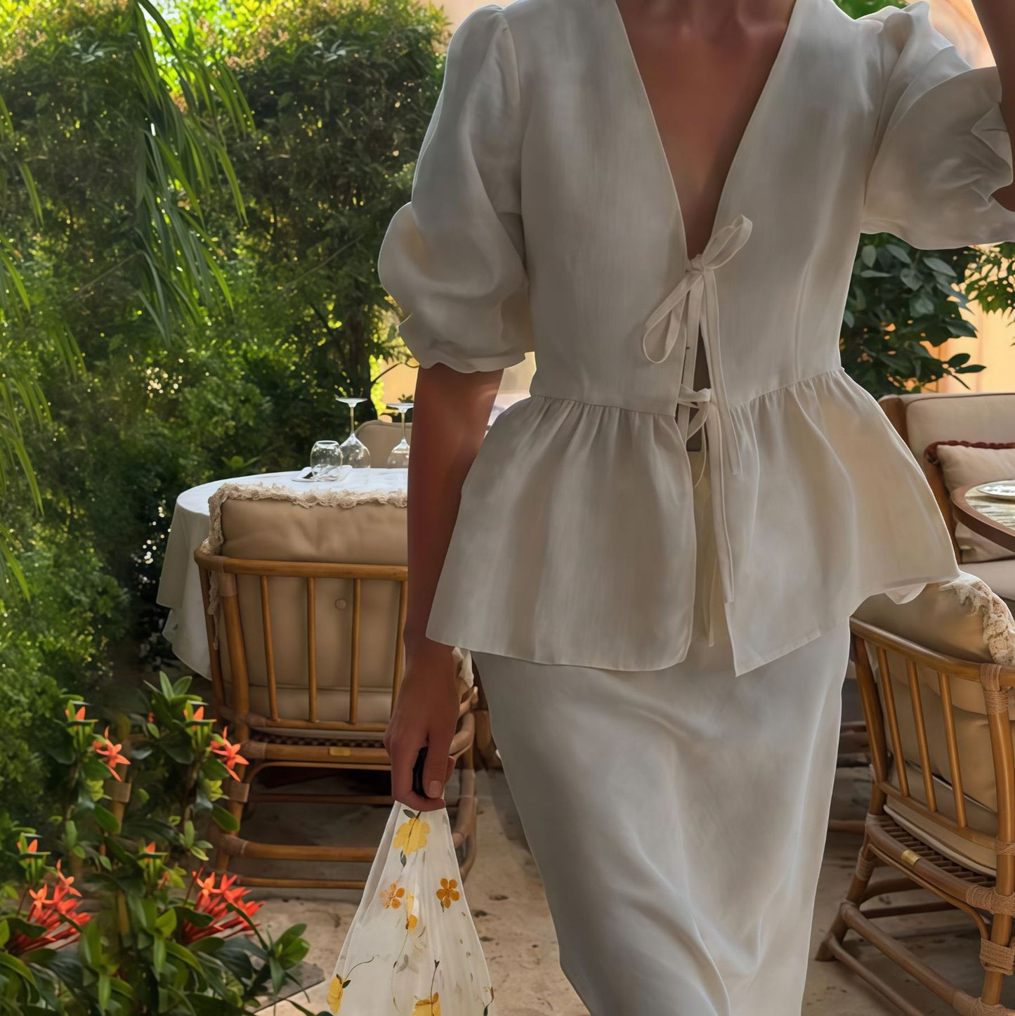 Chemisier femme avec décolleté en V profond et détails en volants Chic und Stil