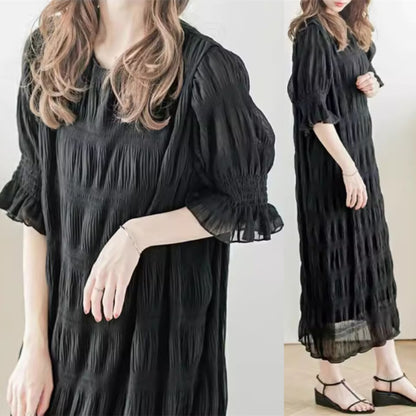 Robe maxi décontractée pour femmes avec des manches bouffantes élastiques et un design texturé raffiné Chic und Stil