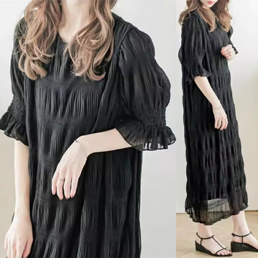 Robe maxi décontractée pour femmes avec des manches bouffantes élastiques et un design texturé raffiné Chic und Stil