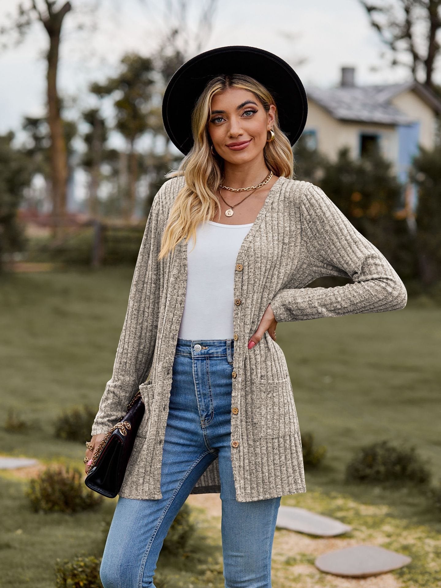 Dames décontracté cardigan en tricot avec détails en boutons et poches pratiques Chic und Stil