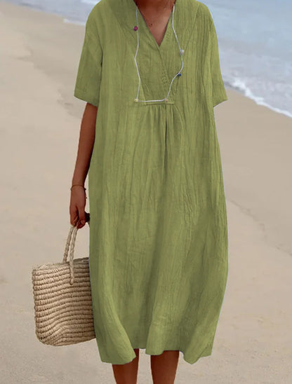 Robe de plage décontractée pour femmes avec décolleté en V et ourlet large Chic und Stil