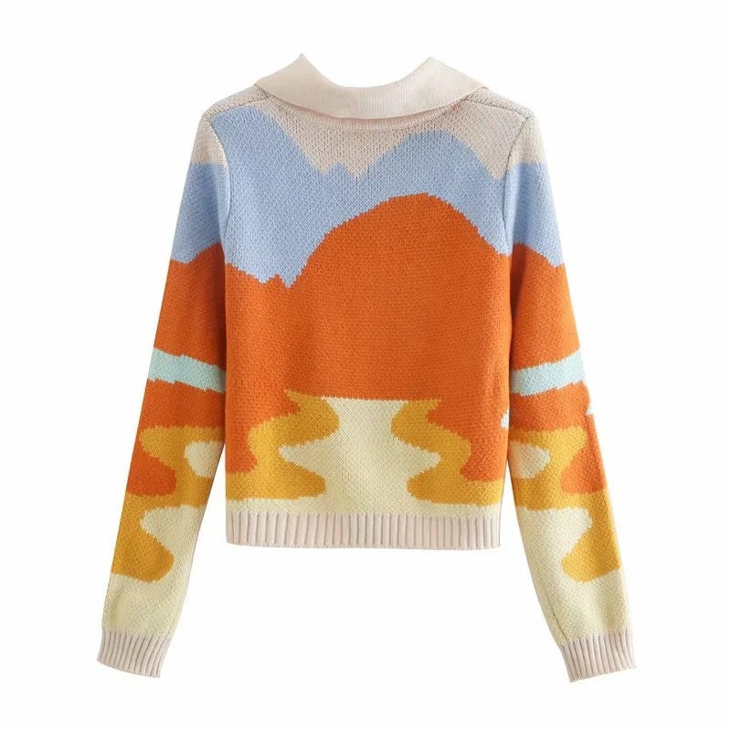 Cardigan en tricot à la mode pour femmes avec un mélange de motifs contrastés Chic und Stil
