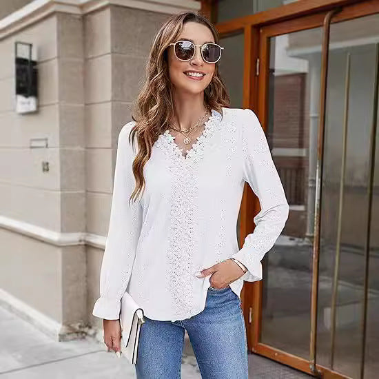 Dames élégante blouse avec design floral et décolleté en V Chic und Stil
