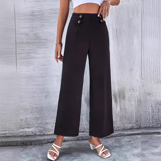 High-waisted palazzo pants for women with elegant button details Chic and Style