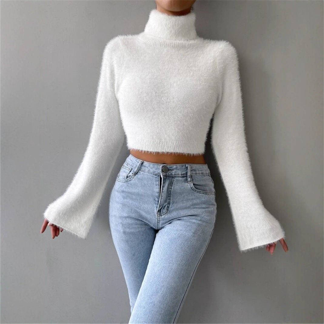 Dames Pull en tricot de haute qualité avec manches larges et col montant Chic und Stil