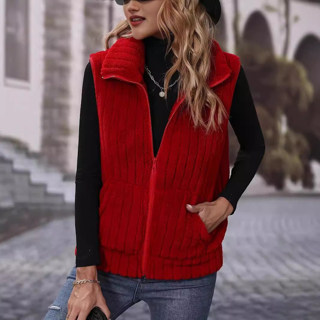 Women Cozy Vest with High Collar and Full Zipper Chic and Style