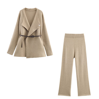 Fashionable women's cardigan and pants set with stylish belt Chic and Style