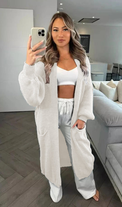 Dames Grande manteau en tricot avec manches longues et poches pratiques Chic und Stil