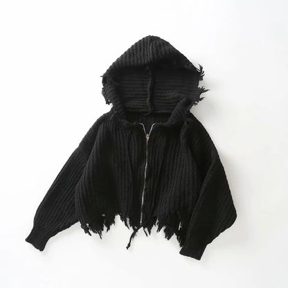 Dame pull à capuche ample avec capuche surdimensionnée et franges Chic und Stil