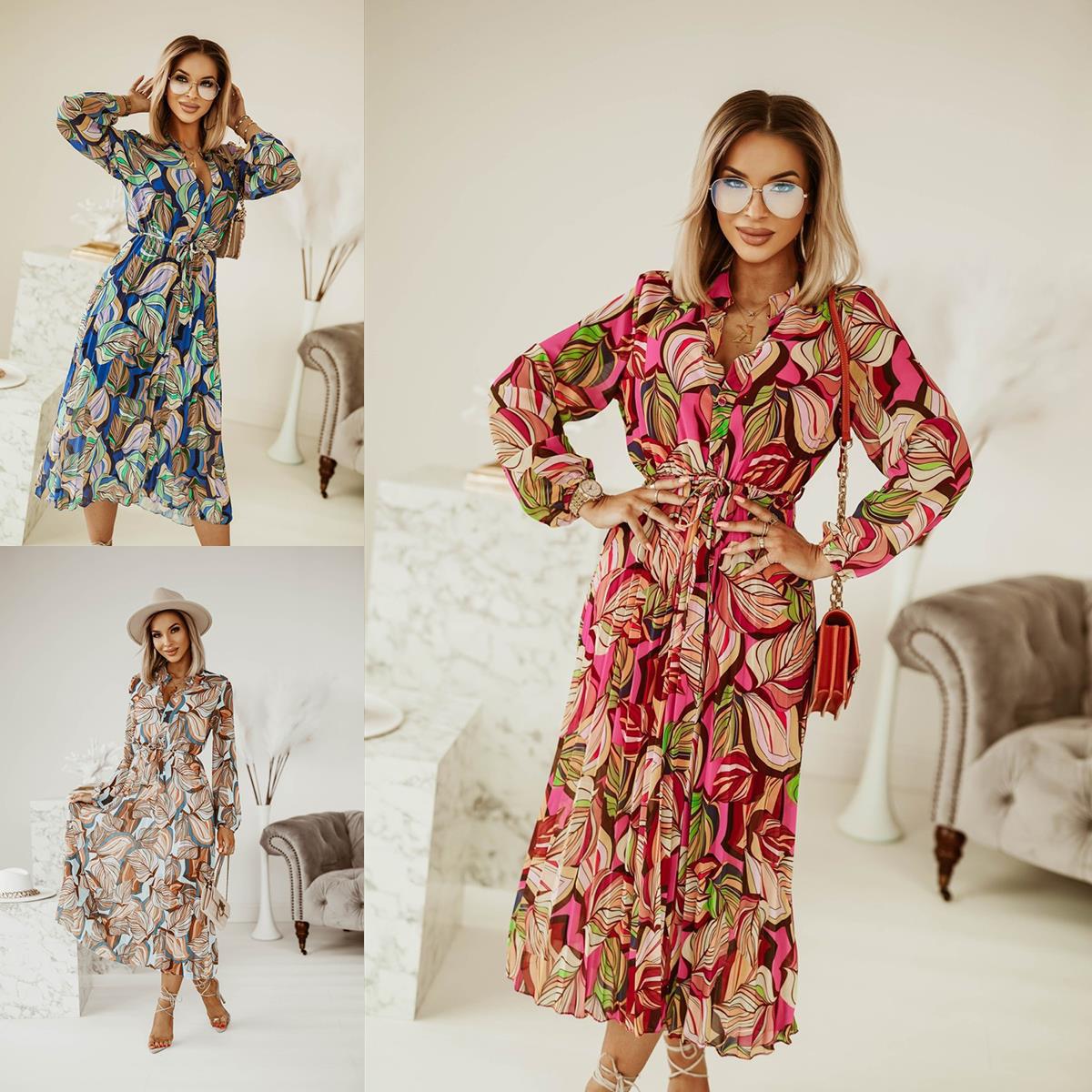 Robe maxi pour dames avec un design floral créatif et une ceinture à la taille Chic und Stil