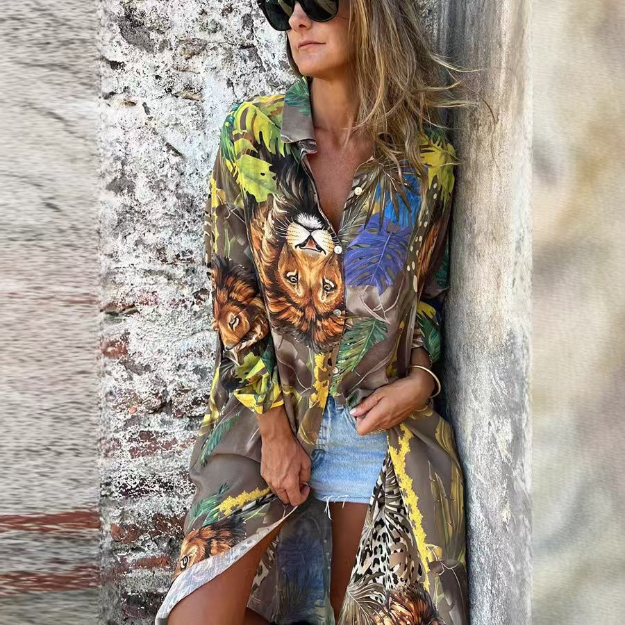 Blouse à manches longues pour femmes avec motif animal et coupe décontractée Chic und Stil