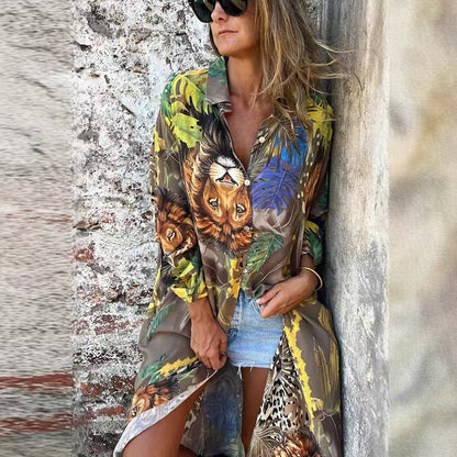 Blouse à manches longues pour femmes avec motif animal et coupe décontractée Chic und Stil