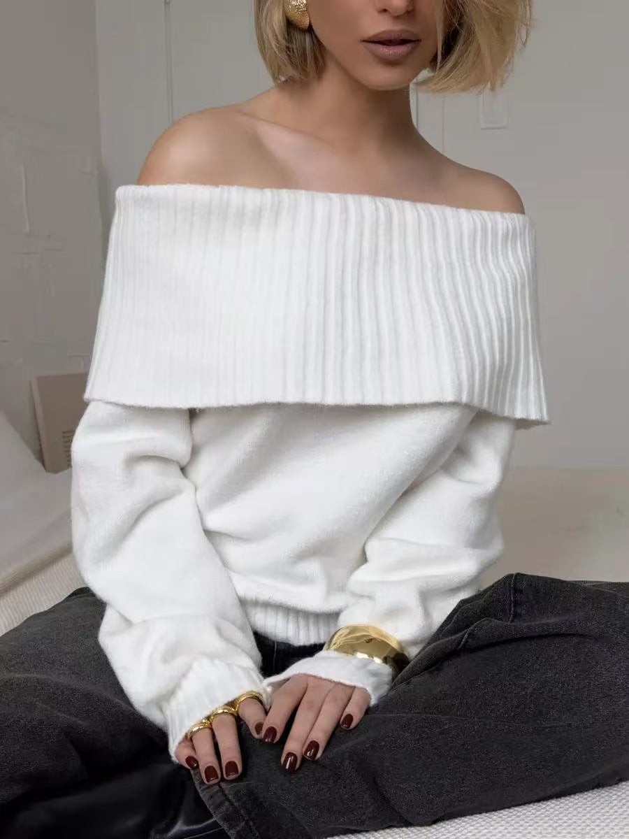 Pull élégant pour femmes avec col large en côtes et matériau doux Chic und Stil