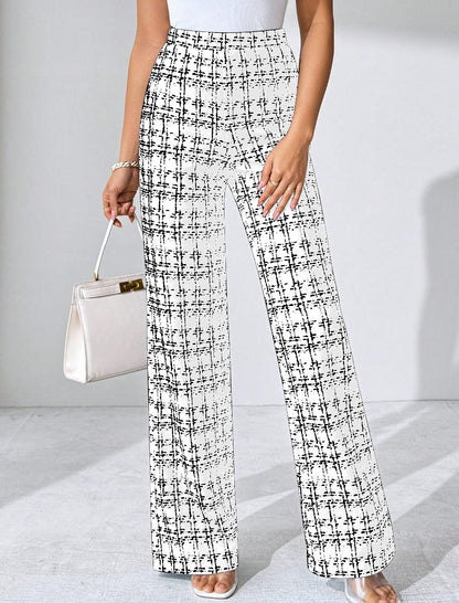 High-waisted Palazzo pants for women with textured plaid pattern Chic und Stil