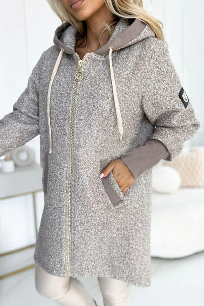 Dames Fleece-long jacket avec fermeture éclair de haute qualité et capuche Chic und Stil