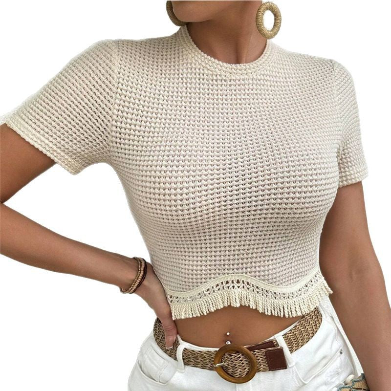 Dames Crop-top avec crochet et ourlet frangé Chic und Stil