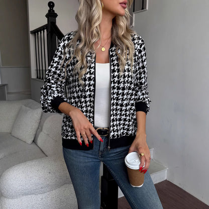 Bomber jacket femme à la mode avec motif pied-de-poule classique Chic und Stil