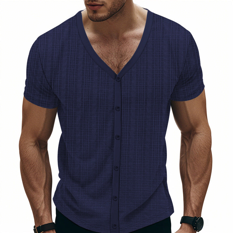 Chemise courte à manches courtes décontractée pour hommes avec patte de boutonnage et design texturé Chic und Stil
