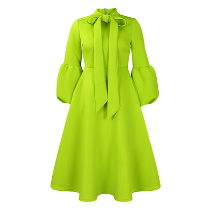 Robe midi pour dames avec col à nouer et manches volumineuses Chic und Stil