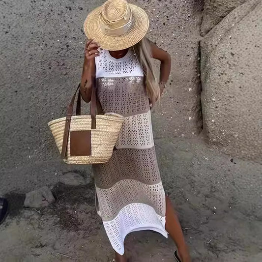 Robe en tricot décontractée pour femmes avec un motif ajouré raffiné et des fentes latérales Chic und Stil