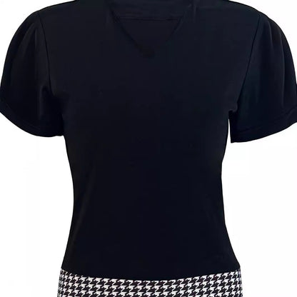 Dames Chic Houndstooth Midi Robe Chic und Stil