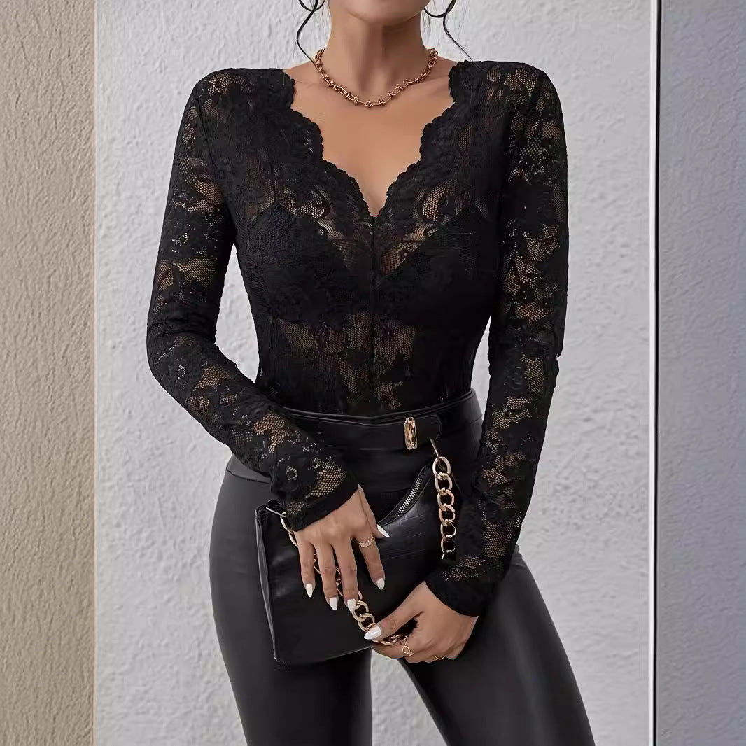 Body en dentelle pour femmes avec décolleté en V et manches longues Chic und Stil